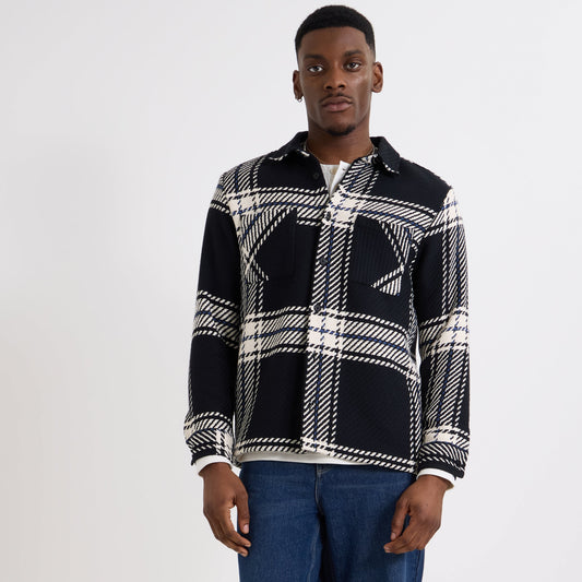 Wax London Whiting Oversized Grid Check Black Ecru Overshirt
