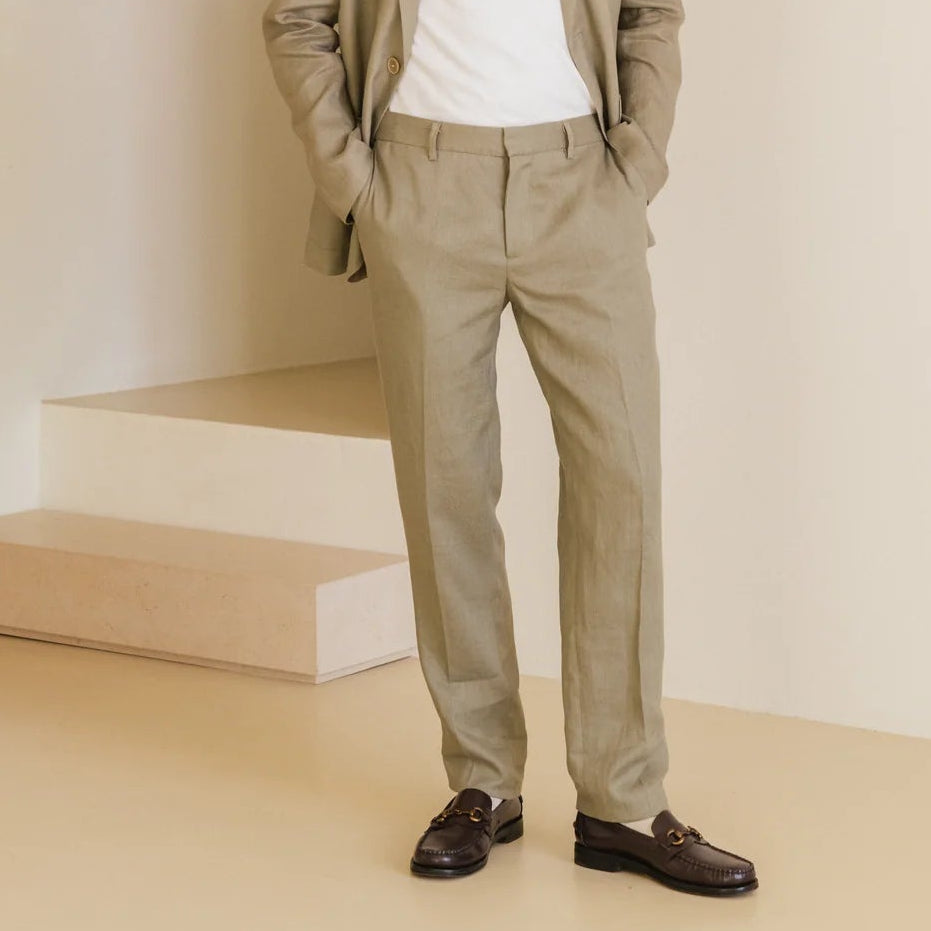 Wax London Alp Linen Khaki Trouser
