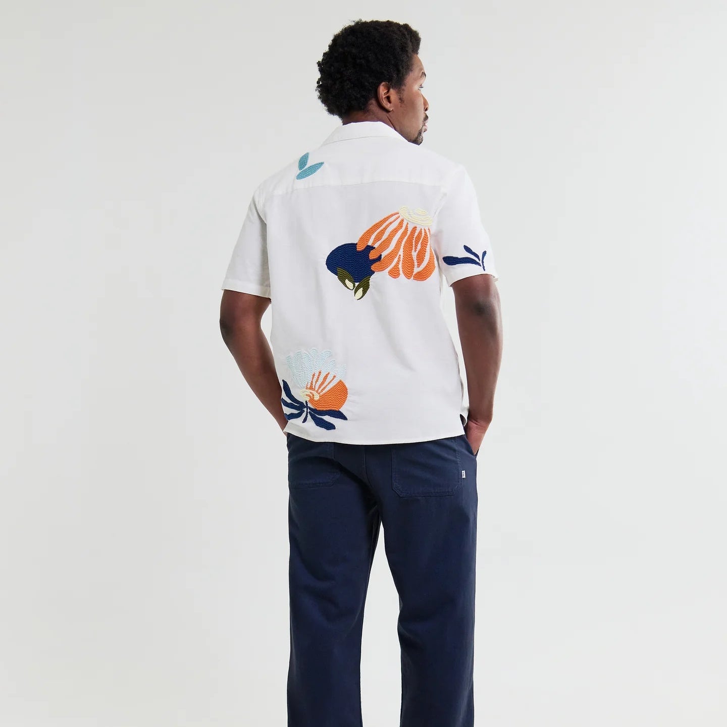 Wax London Didcot Embroidered Flower SS Ecru Shirt