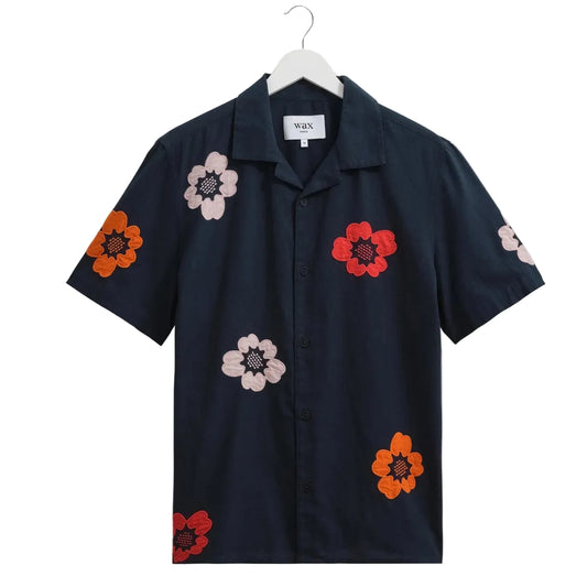 Wax London Didcot Multi Colour Flower Applique SS Navy Shirt