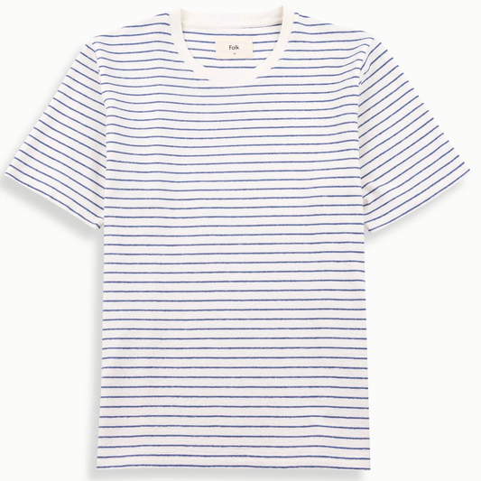 Folk Textured Stripe Ecru Blue Tee