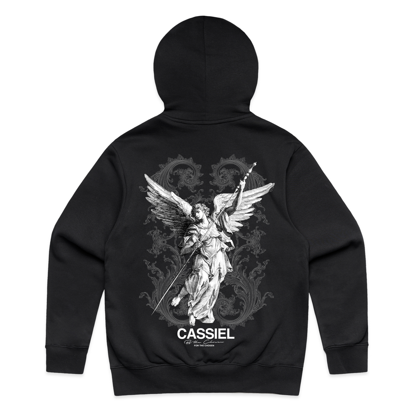 Cassiel Fleur De Lis Angel Black Heavyweight Hoodie Sweatshirt