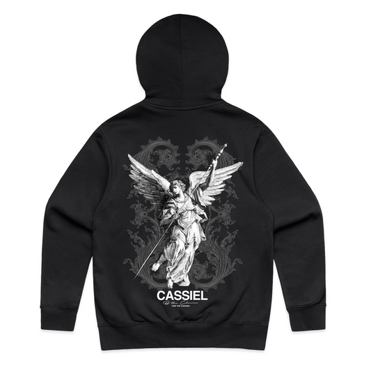 Cassiel Fleur De Lis Angel Black Heavyweight Hoodie Sweatshirt