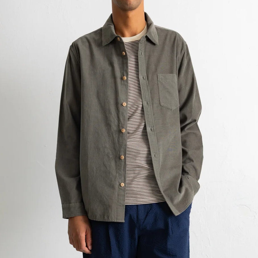 Folk Directional Baby Cord Dark Sage Shirt