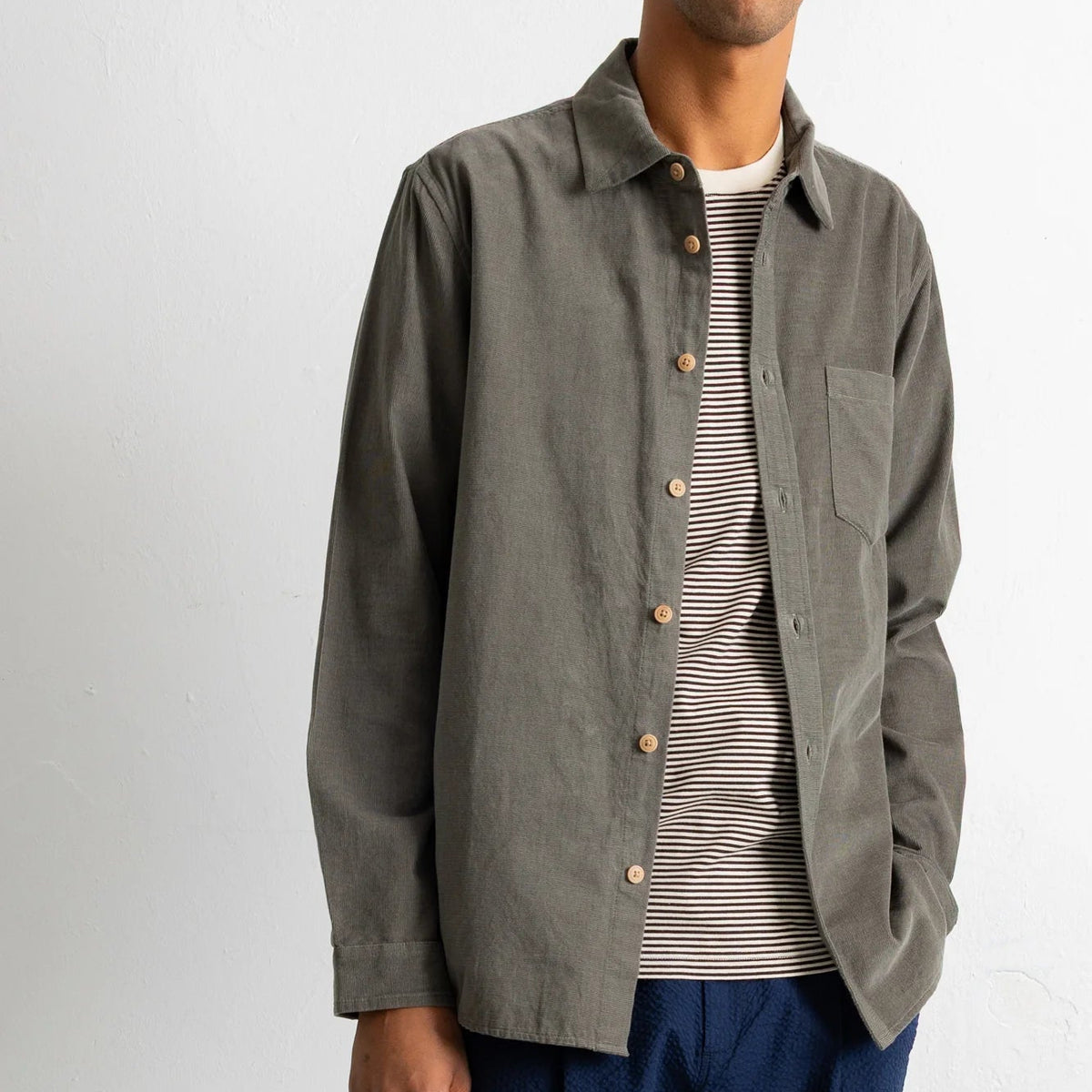 Folk Directional Baby Cord Dark Sage Shirt