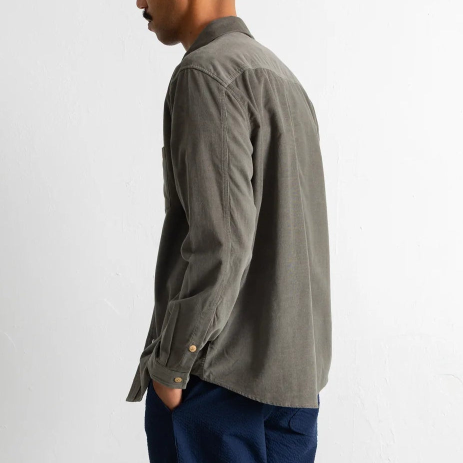 Folk Directional Baby Cord Dark Sage Shirt