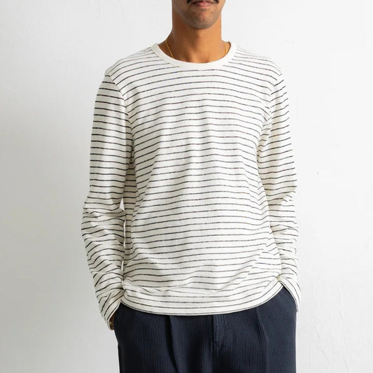 Folk LS Textured Stripe Ecru Black Tee