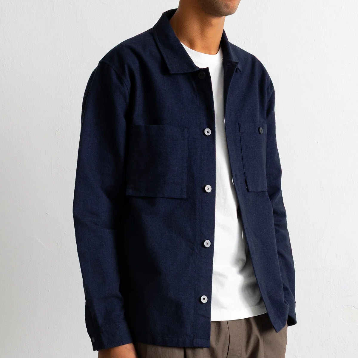 Folk Lightweight Moleskin Navy Patch Shirt