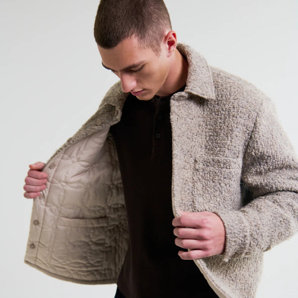 Wax London Mount Reversible Bobble Wool Natural Overshirt