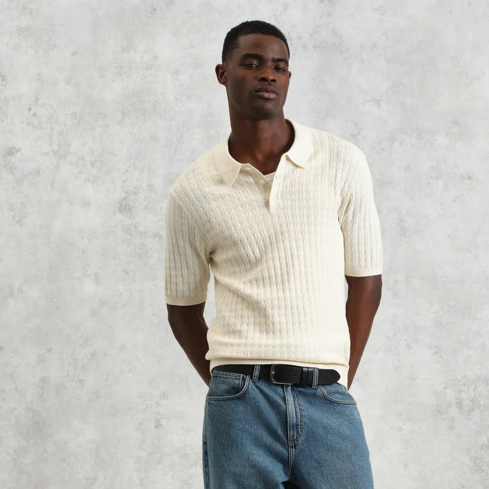 Wax London Naples Retro Diamond SS Ecru Knitted Polo