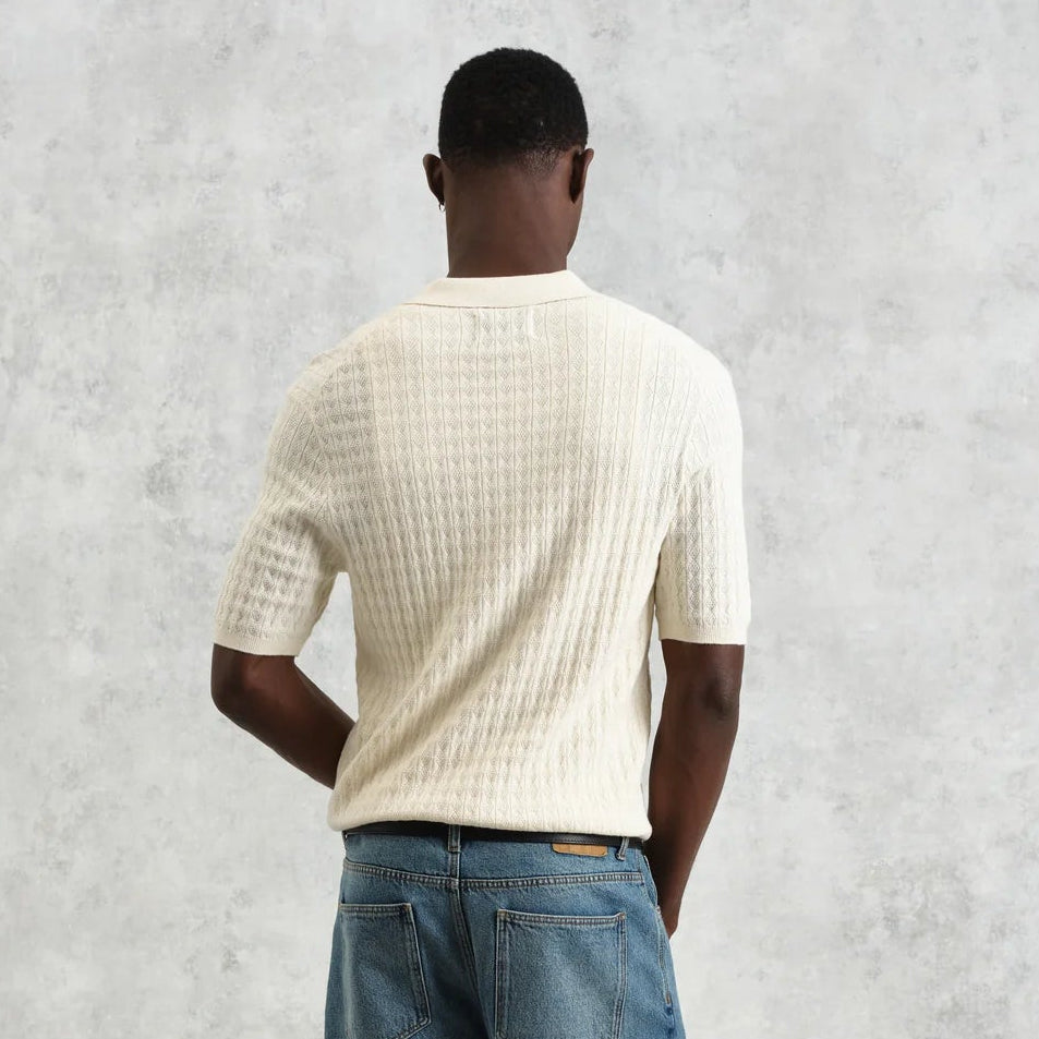 Wax London Naples Retro Diamond SS Ecru Knitted Polo
