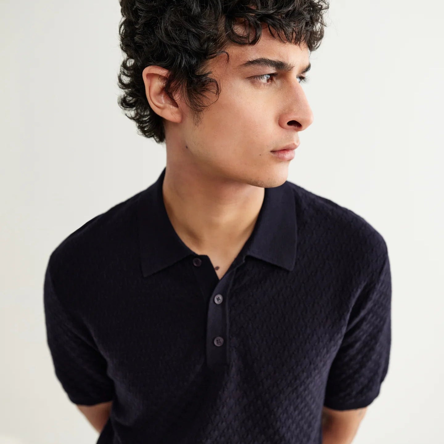 Wax London Naples Retro Diamond SS Navy Knitted Polo