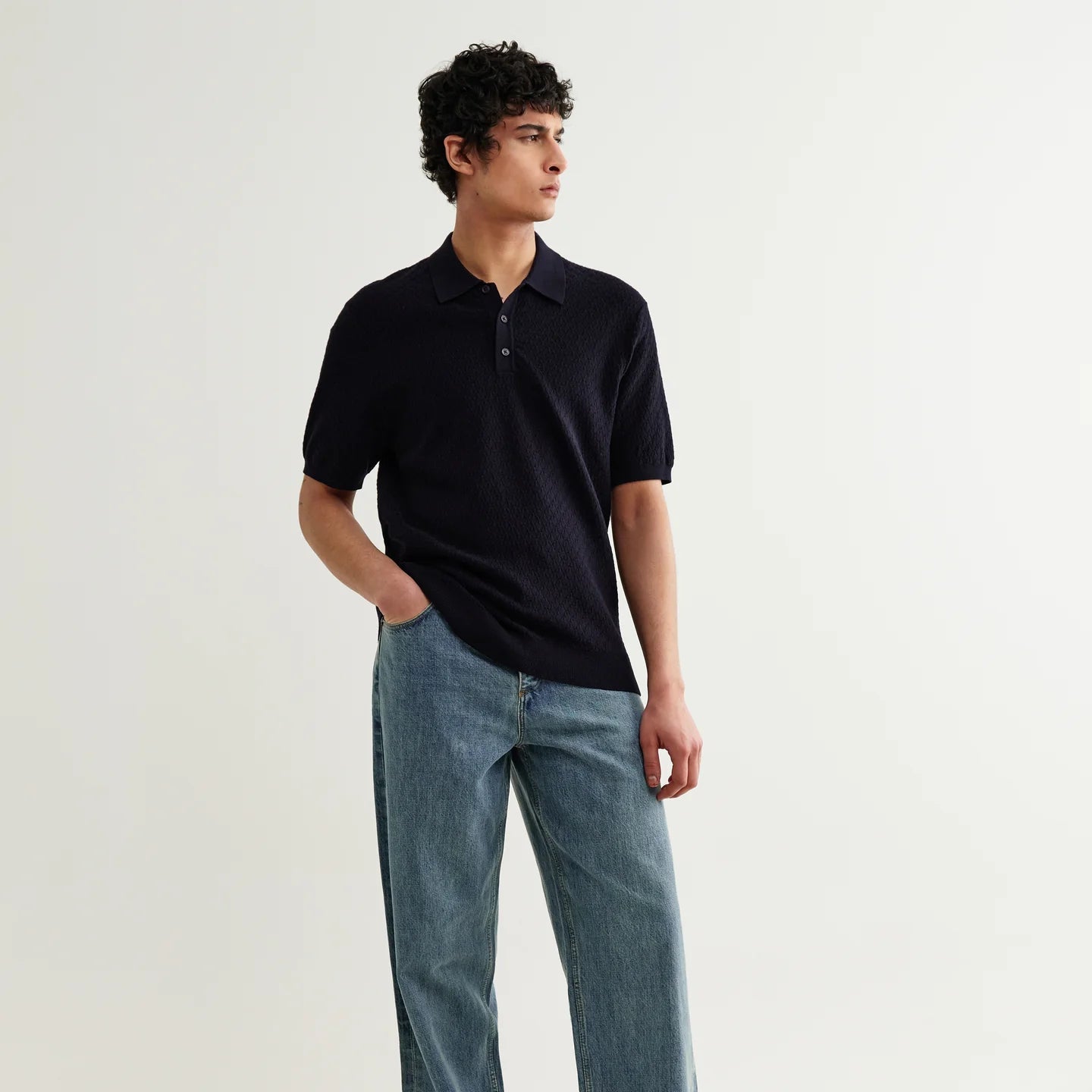 Wax London Naples Retro Diamond SS Navy Knitted Polo