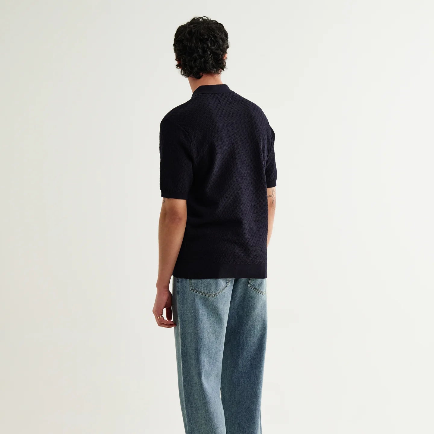 Wax London Naples Retro Diamond SS Navy Knitted Polo