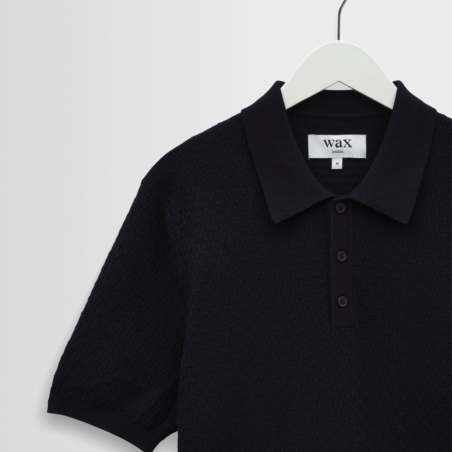 Wax London Naples Retro Diamond SS Navy Knitted Polo