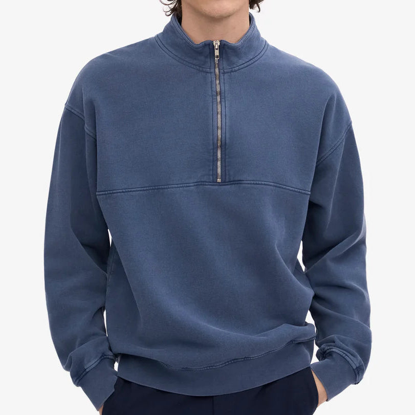 Colorful Standard Classic Organic Neptune Blue Quarter Zip Sweatshirt