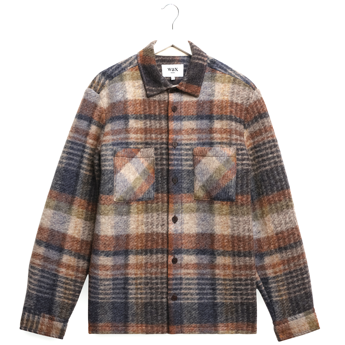 Wax London Whiting Ari Wool Blend Oatmeal Multi Check Overshirt