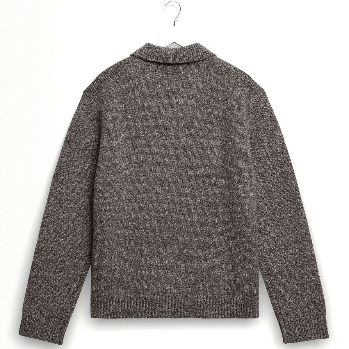 Wax London Alpha Zip Polo Twisted Fleck Brown Grey Knit
