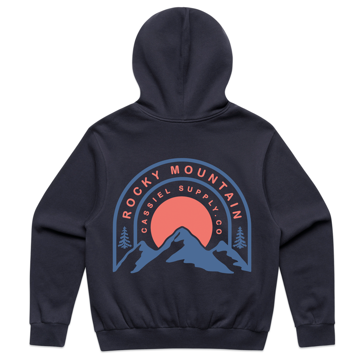 Cassiel Clo Rocky Mountain Navy Box Hoodie Sweatshirt