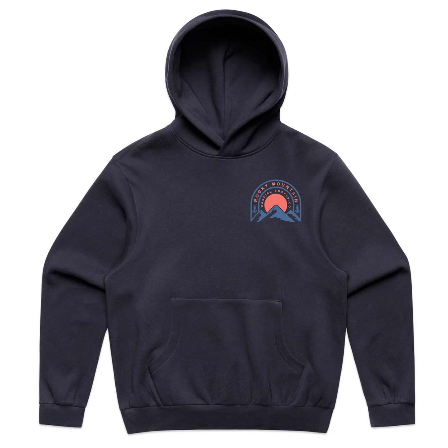 Cassiel Clo Rocky Mountain Navy Box Hoodie Sweatshirt