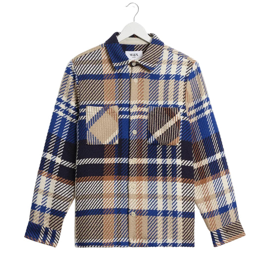 Wax London Whiting Bold Check Blue Tan Overshirt