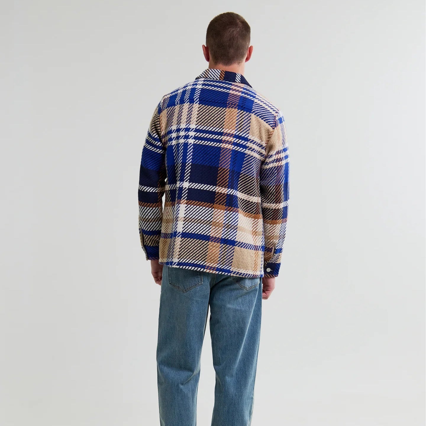 Wax London Whiting Bold Check Blue Tan Overshirt