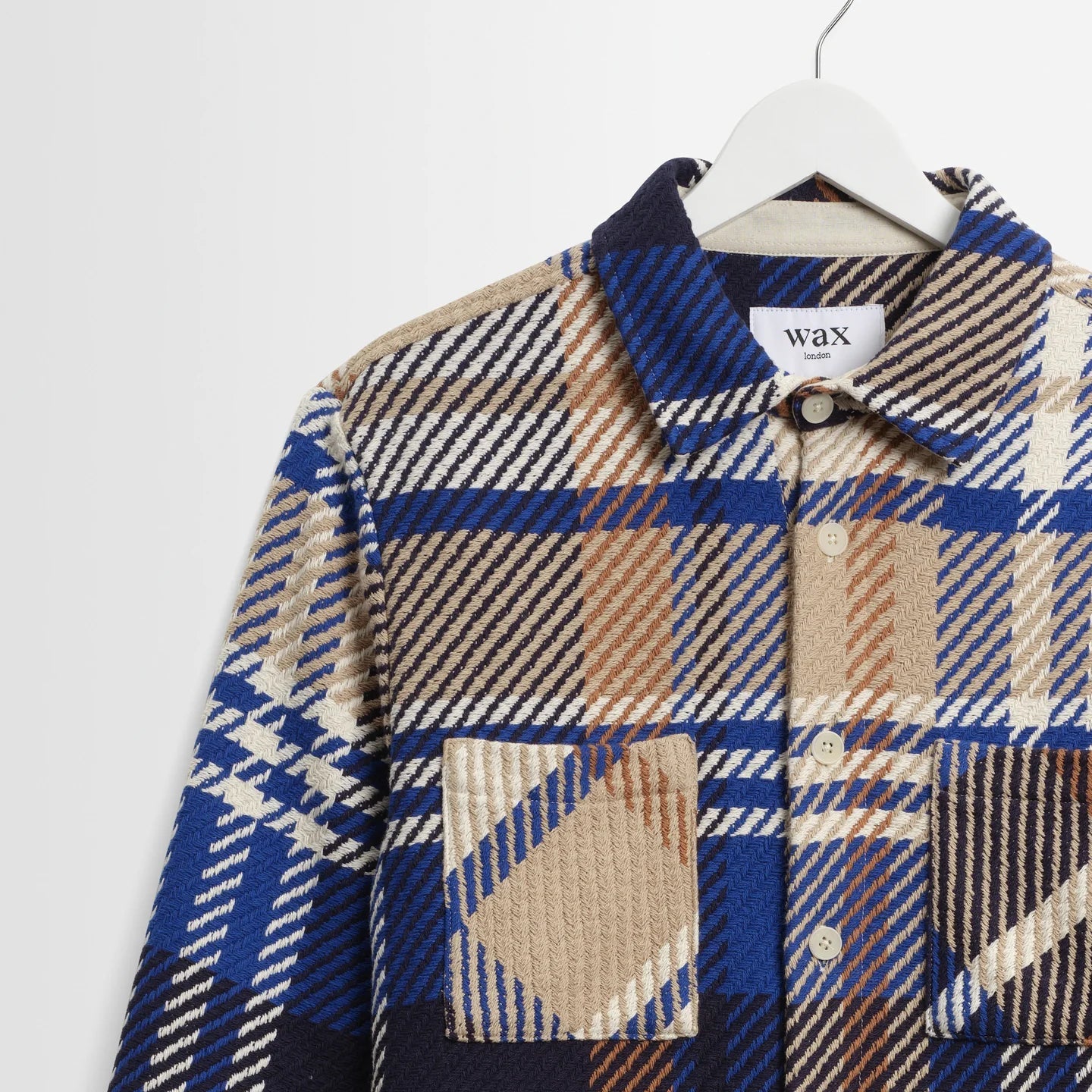 Wax London Whiting Bold Check Blue Tan Overshirt