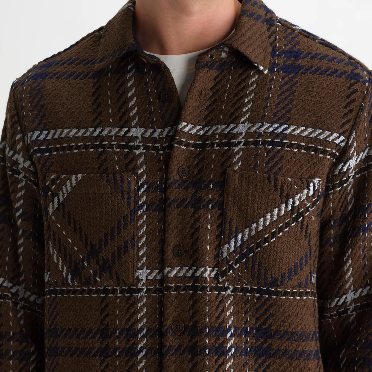 Wax London Whiting Moon Check Brown Blue Overshirt