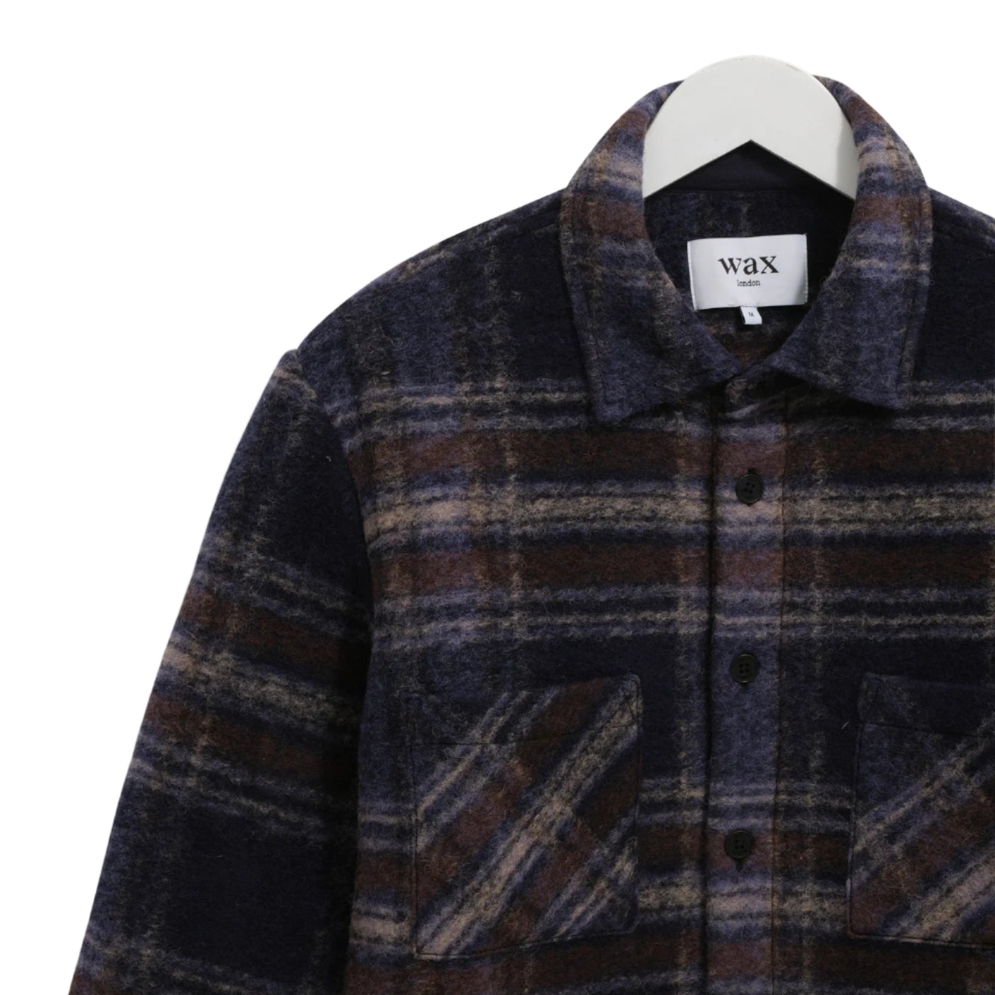 Wax London Whiting Wool Blend Check Navy Overshirt