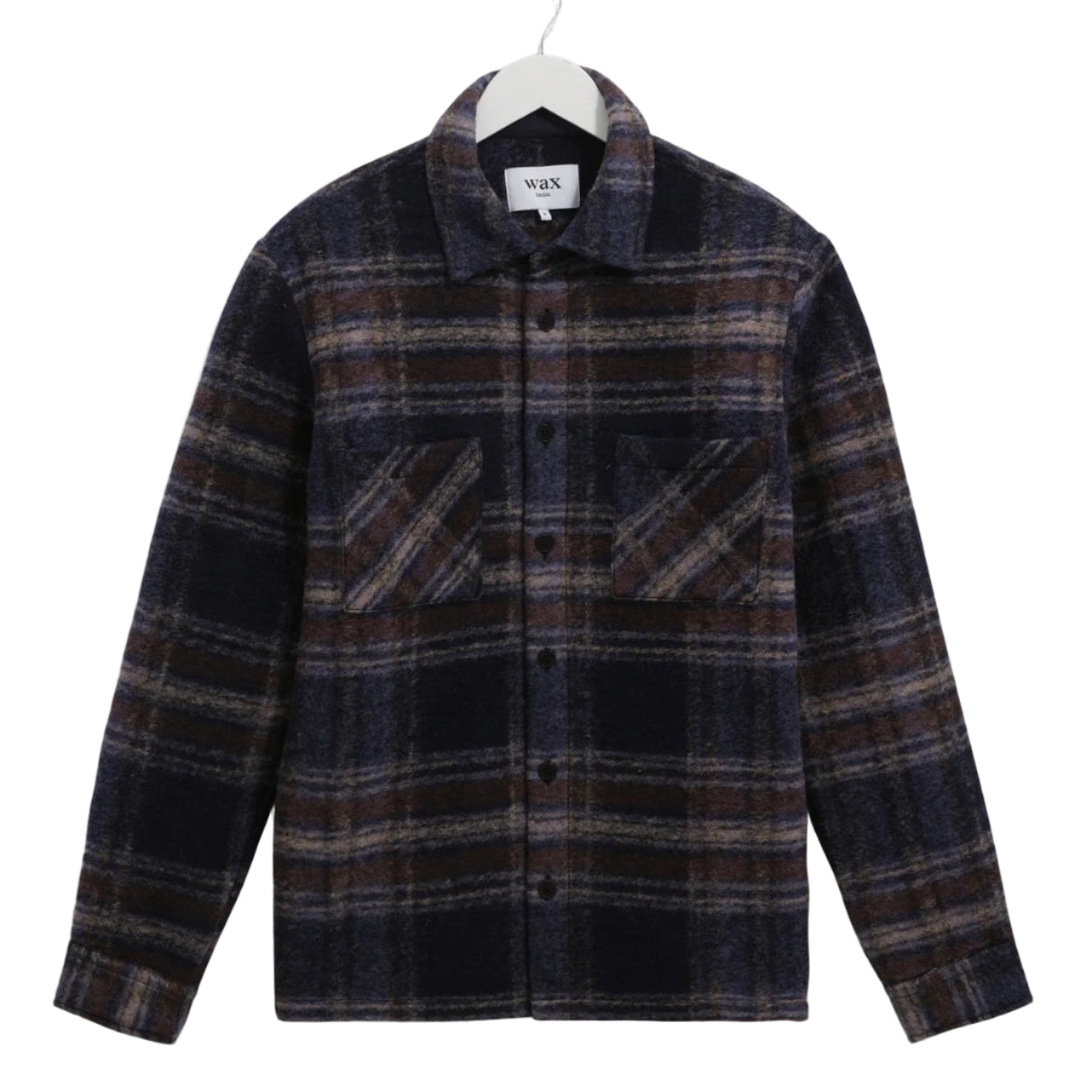 Wax London Whiting Wool Blend Check Navy Overshirt
