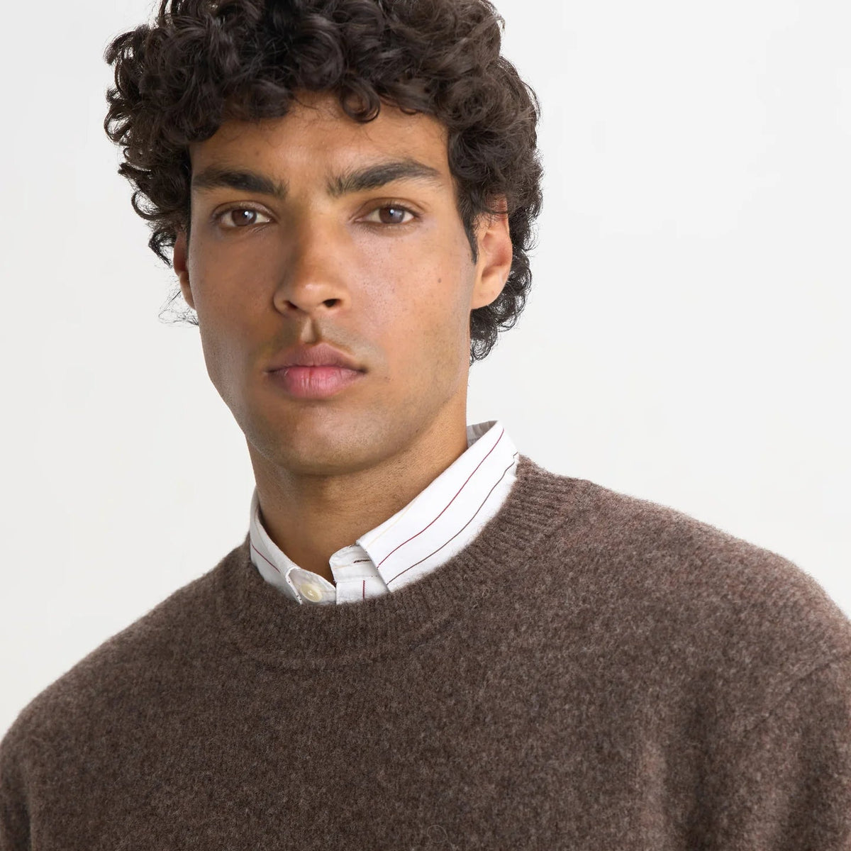 Wax London Wilde Crew Fluffy Wool Blend Chocolate Brown Knit