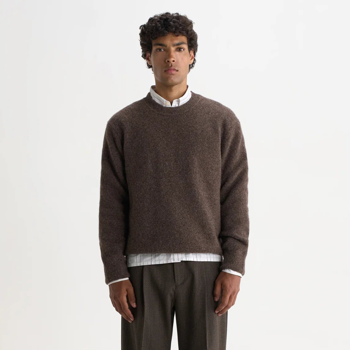 Wax London Wilde Crew Fluffy Wool Blend Chocolate Brown Knit