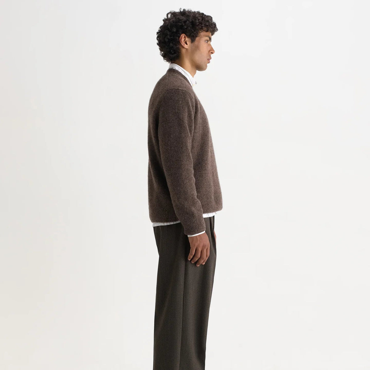 Wax London Wilde Crew Fluffy Wool Blend Chocolate Brown Knit