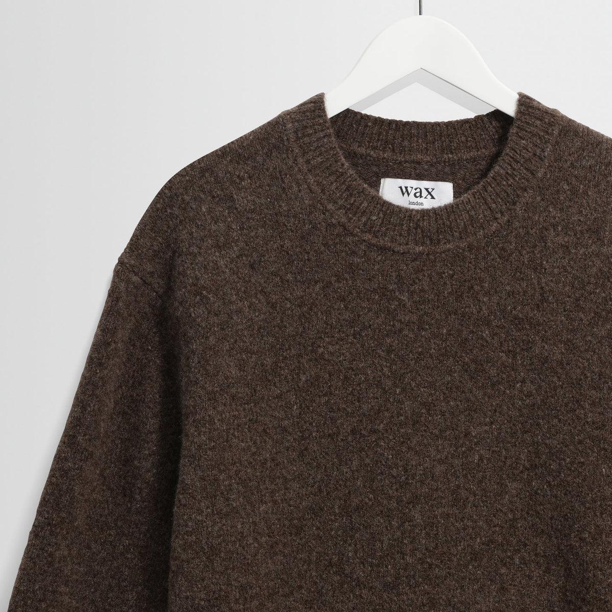 Wax London Wilde Crew Fluffy Wool Blend Chocolate Brown Knit